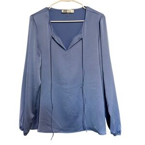 Kasper Womens Blue Long Sleeve V-Neck Tie Front Blouse Top Size Large